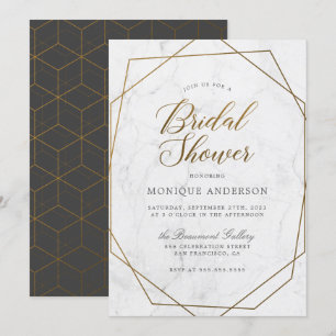 Chic Gold Geometric Art Deco Marble Bridal Shower Invitation