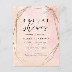 Chic Gold Geometric Blush Pink Bridal Shower Invitation Postcard