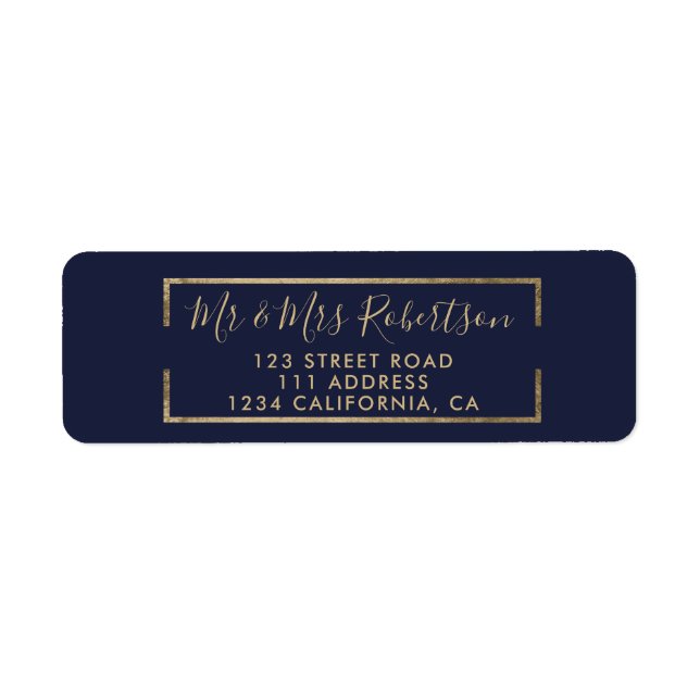 Chic gold geometric foil script navy blue wedding (Front)