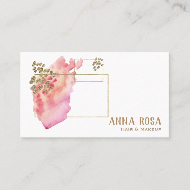 *~* Chic Gold Geometric Peach Pink &  Watercolor Business Card (Front)