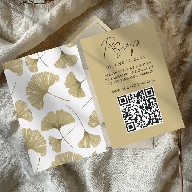 Chic Gold Ginkgo Leaf Wedding RSVP Card (Creator Uploaded)