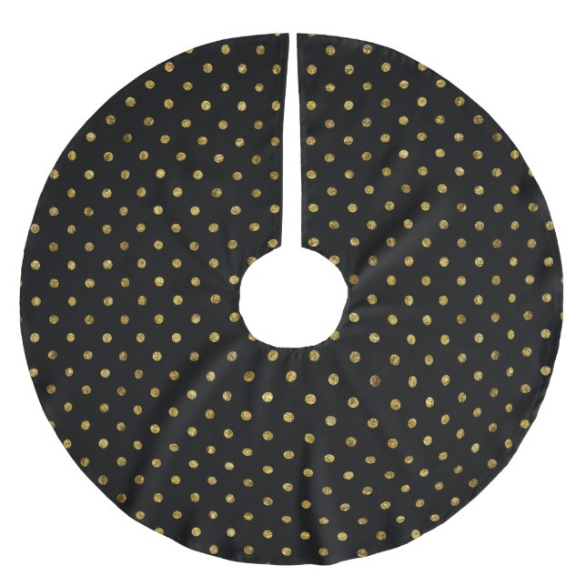Chic Gold Glam and Black Dots Brushed Polyester Tree Skirt (Front)