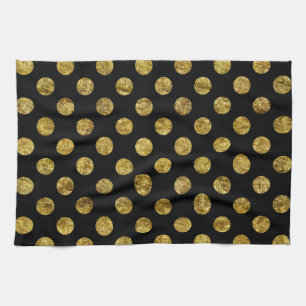 Chic Gold Glam and Black Dots Kitchen Towel