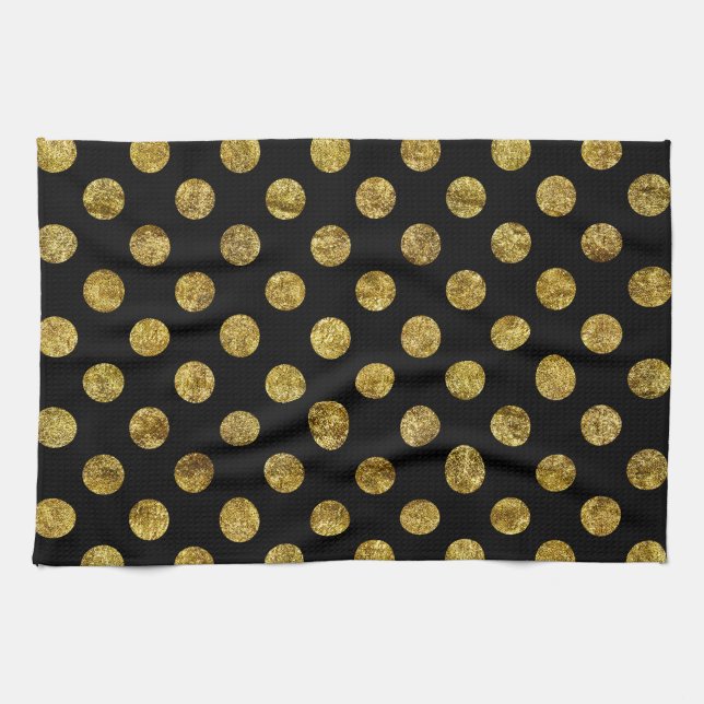 Chic Gold Glam and Black Dots Kitchen Towel (Horizontal)