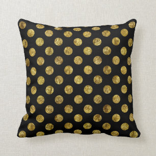 Chic Gold Glam and Black Dots Throw Pillow