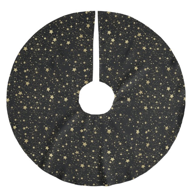 Chic Gold Glam and Black Scattered Stars Brushed Polyester Tree Skirt (Front)