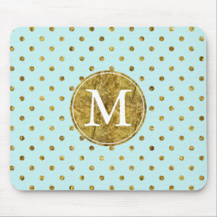 Chic Gold Glam and Blue Dots monogram Mouse Pad