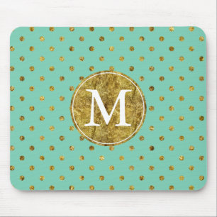 Chic Gold Glam and Mint Dots monogram Mouse Pad