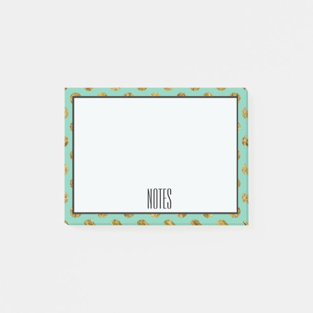 Chic Gold Glam and Mint Dots Post-it Notes (Front)
