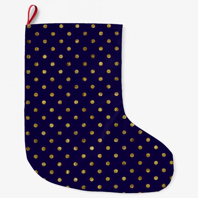 Chic Gold Glam and Purple Dots Large Christmas Stocking (Front)