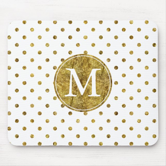 Chic Gold Glam Dots monogram Mouse Pad (Front)