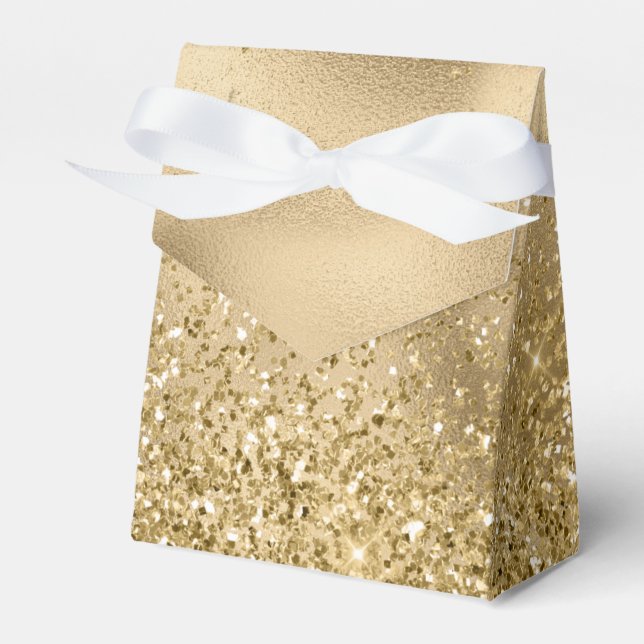 Chic Gold Glam Glitzy Glitter Wedding Favor Box (Front Side)