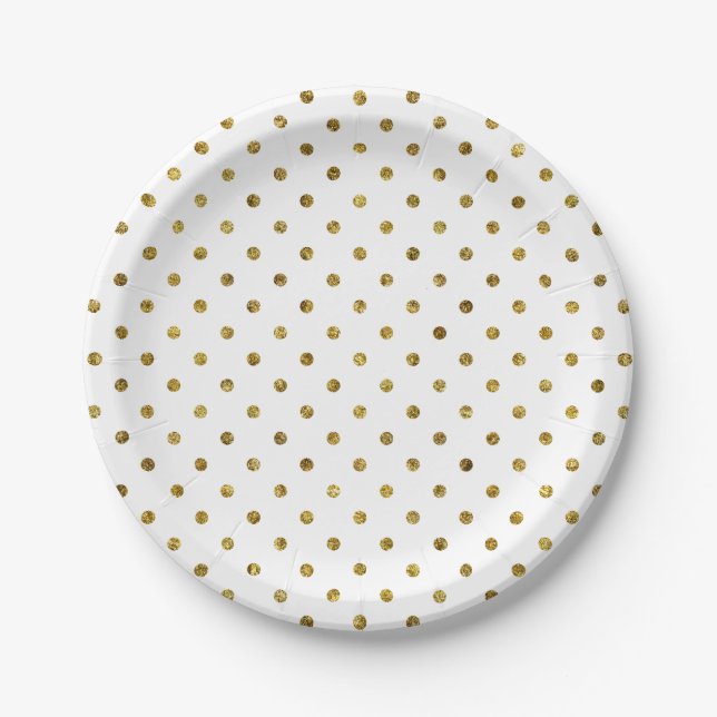 Chic Gold Glam Polka Dots Paper Plate (Front)