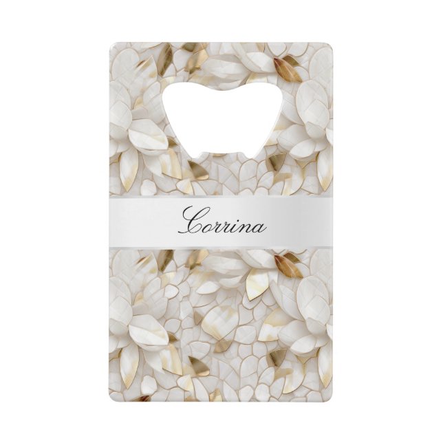 Chic Gold Glam White Lotus Flowers Wedding Credit Card Bottle Opener (Front)