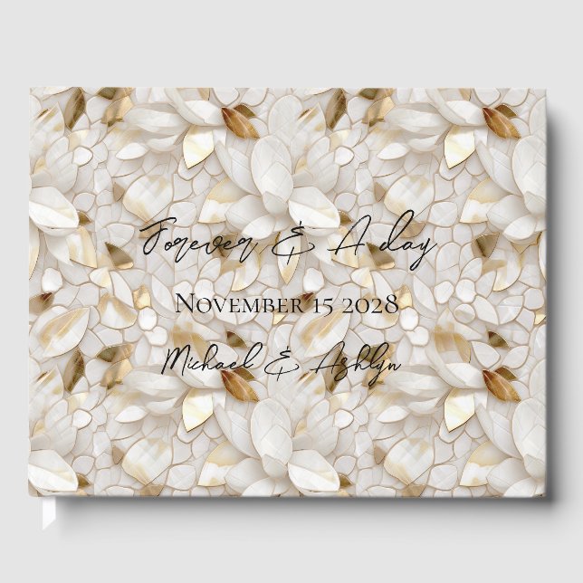 Chic Gold Glam White Lotus Flowers Wedding  Guest Book (Front)