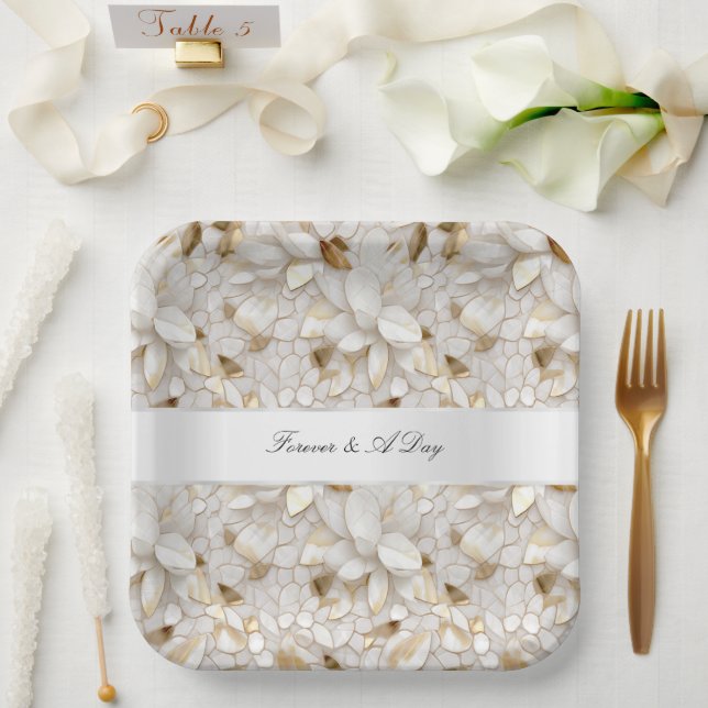 Chic Gold Glam White Lotus Flowers Wedding Paper Plate (Wedding)