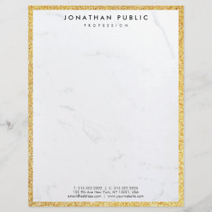 Chic Gold Glitter And White Marble Modern Template Letterhead