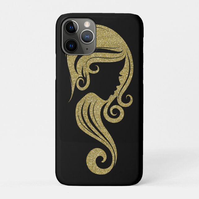 Chic Gold Glitter Beauty Girl Hair & Makeup Salon Case-Mate iPhone Case (Back)