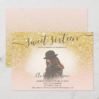 Chic gold glitter blush pink girly Sweet 16 photo