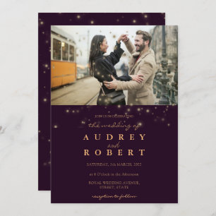 Chic Gold Glitter Burgundy Photo Wedding Invitation