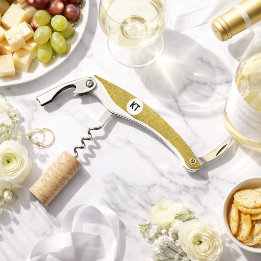 Chic Gold Glitter Corkscrew with Monogram