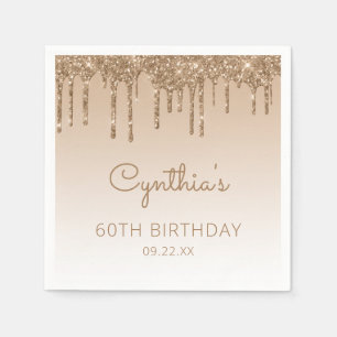 Chic Gold Glitter Drip 60th Birthday Party Napkin