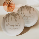 Chic Gold Glitter Drip 70th Birthday Party Paper Plate<br><div class="desc">These chic,  elegant 70th birthday party paper plates feature a sparkly gold faux glitter drip border and gold ombre background. Personalize them with the guest of honour's name in golden brown handwriting script,  with her birthday and date below in sans serif font.</div>