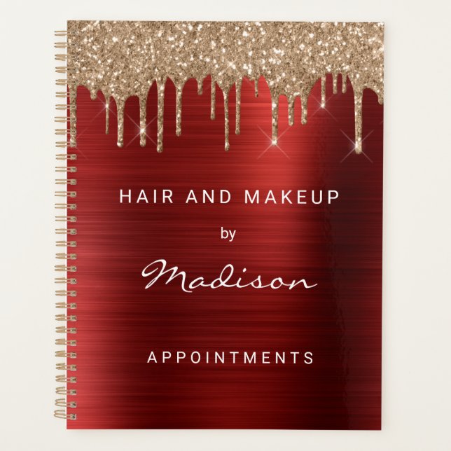 Chic Gold Glitter Drip Red Appointment Planner (Front)
