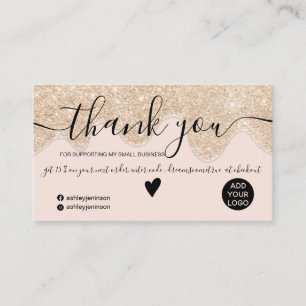 Chic gold glitter drips blush order thank you business card