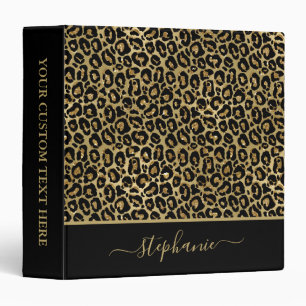 Chic Gold Glitter Leopard Animal Print Monogram Binder