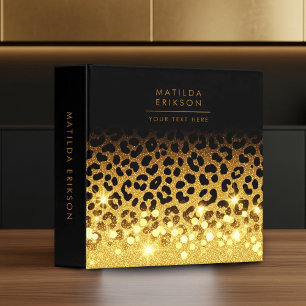 Chic Gold Glitter Leopard Print Pattern Binder