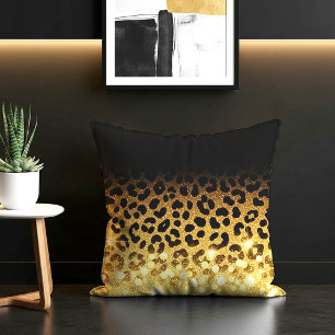 Chic Gold Glitter Leopard Print Pattern Throw Pillow