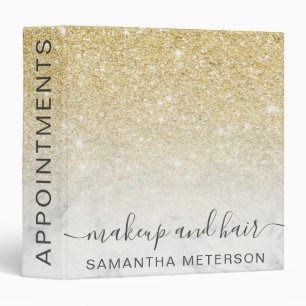 Chic gold glitter marble makeup hair appointments binder