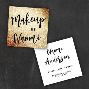 Chic Gold Glitter + Modern Calligraphy Script Square Business Card