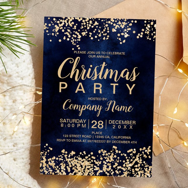 Chic gold glitter navy corporate Christmas party Invitation (Chic gold glitter navy corporate Christmas party Invitation)