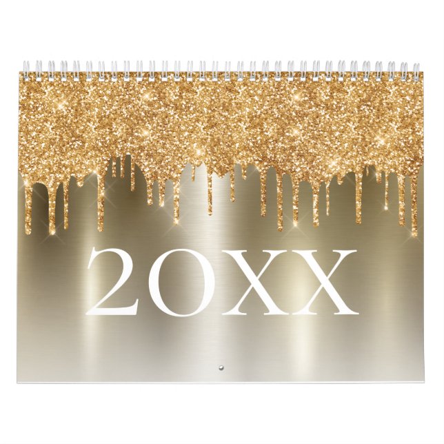 Chic Gold Glitter Ombre Blush Pink Monogram Calendar (Cover)