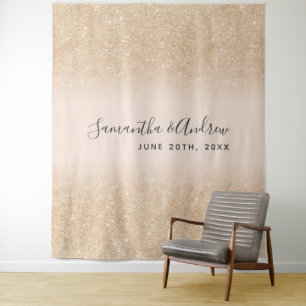 Chic gold glitter ombre blush wedding backdrop tapestry