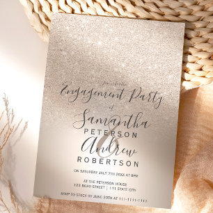 Chic gold glitter ombre metallic foil engagement invitation