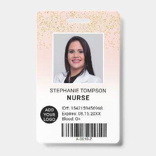 Chic gold glitter pink ombre nurse photo logo code badge