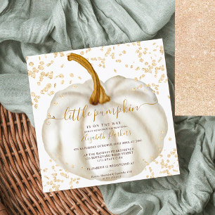 Chic gold glitter pumpkin watercolor baby shower invitation
