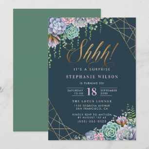 Chic Gold Glitter Script Surprise Birthday Party Invitation