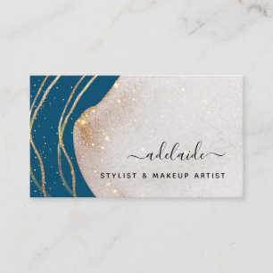 Chic Gold Glitter Signature Blue Agate Script Name Business Card