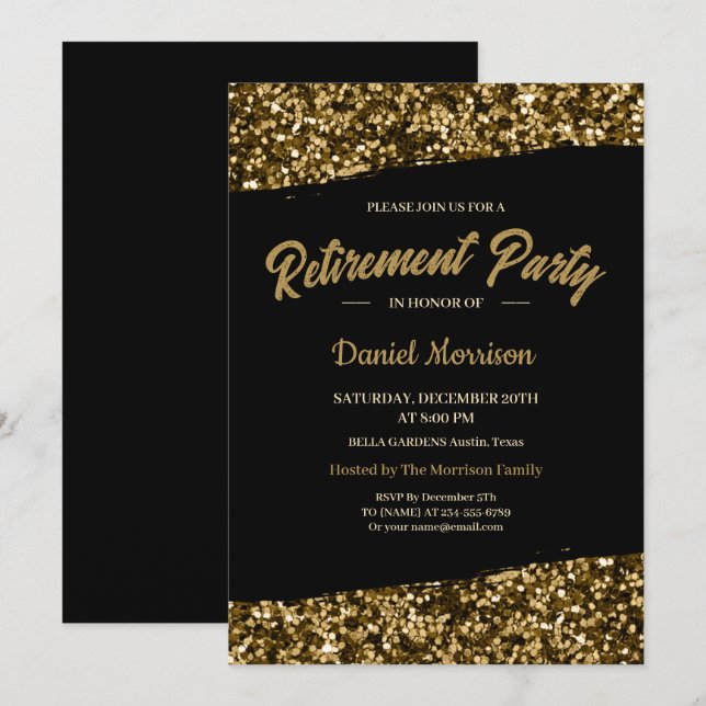Chic Gold Glitter Sparkles Retirement Party 2024 Invitation (Front/Back)