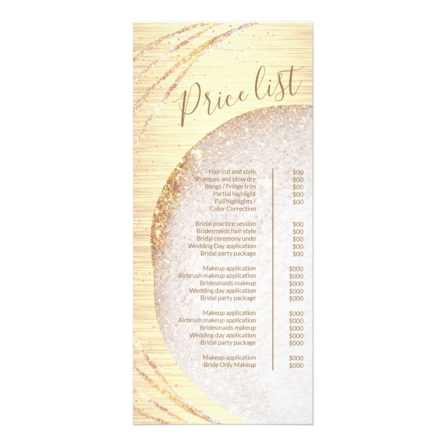 Chic Gold Glitter Stylist Salon Price List Menu (Front)