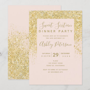 Chic gold glitter typography blush pink Sweet 16 Invitation