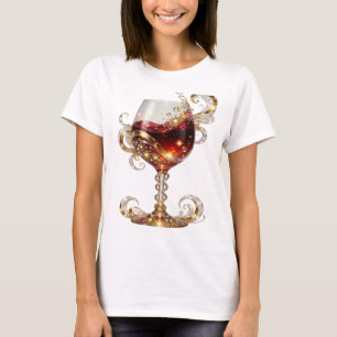 Chic Gold GLOWING WINE GLASS Print T-Shirt