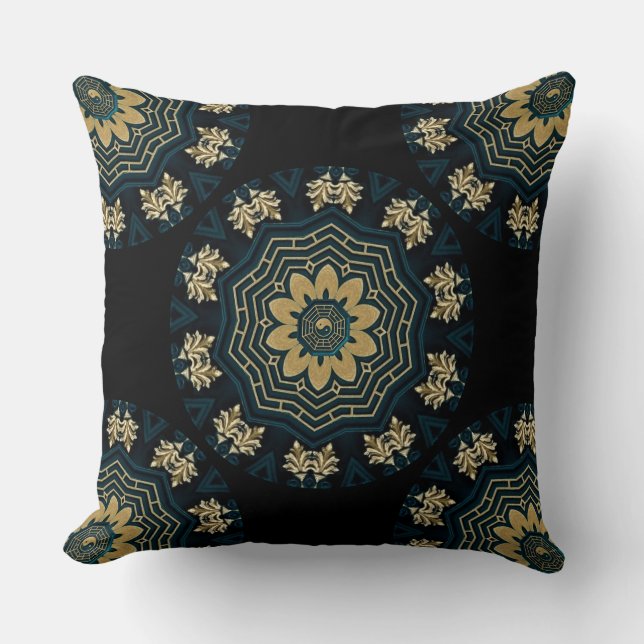 Chic Gold & Green Asian Style 2 Throw Pillow (Front)