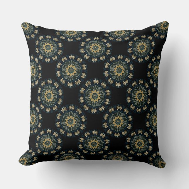 Chic Gold & Green Asian Style 3 Throw Pillow (Front)