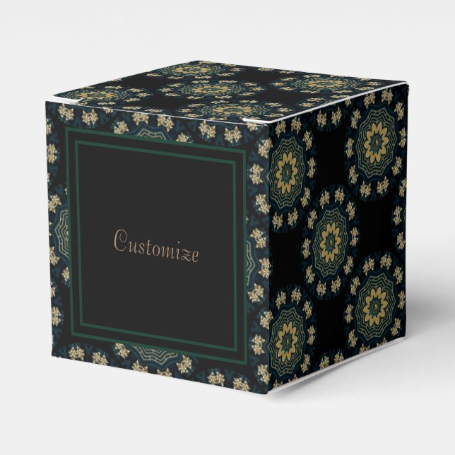 Chic Gold & Green Asian Style Cube 3 Favor Box (Front Side)