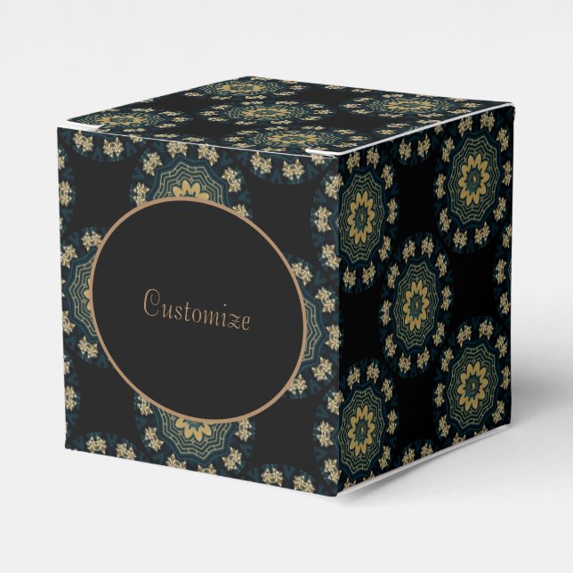 Chic Gold & Green Asian Style Cube Favor Box (Front Side)